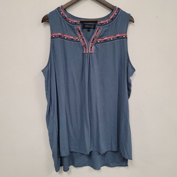 Whispers New York Womens Y Neck Gauze Tunic Top Size 1X Embroidered Boho Aztec - Picture 1 of 11